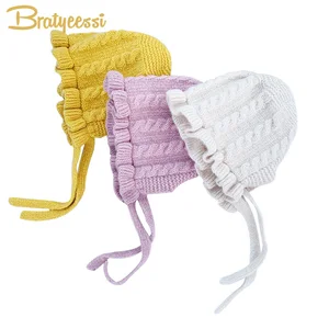 Шапка принцессы для маленьких девочек, кружевная вязаная зимняя шапка для новорожденных, шапка для малышей, детская шапка для девочек, теплая детская шапочка