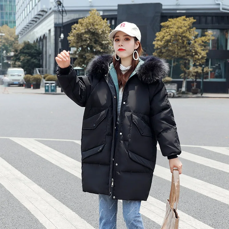 Осенне-зимние женские парки пуховики куртка с капюшоном из лисьего меха 80% утиная