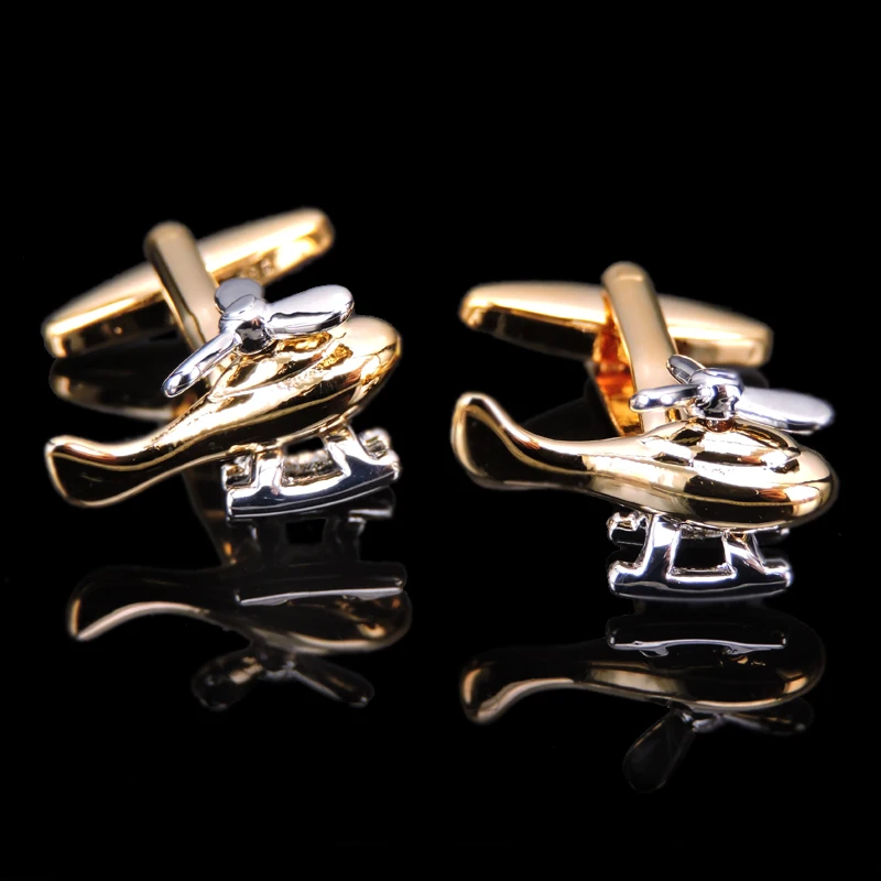 

Gold helicopter Cufflinks fashion men's French shirt cuff buttons women's jewelry