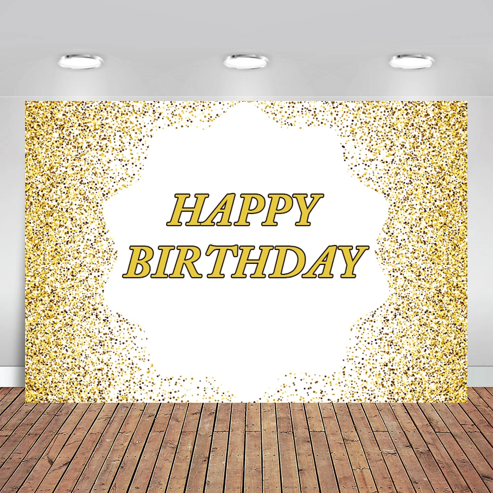 

Photography Background Custom Happy Birthday Photocall Banner White and Glitter Gold Bokeh Backdrop for Photo Studio Vinyl