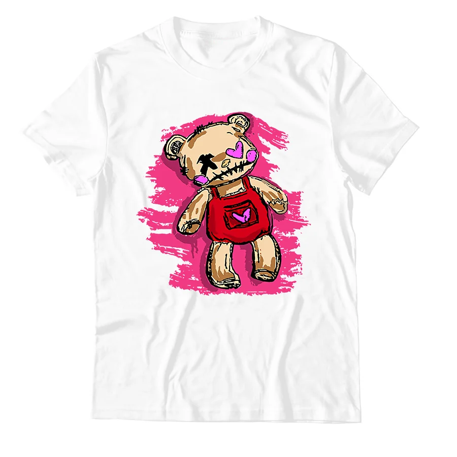 

High Quality Summer Fashion 100% Cotton O Neck T Shirts Cute Kawaii Teddy Bear Broken Heart Print T-shirt Womens Plus Size Tops