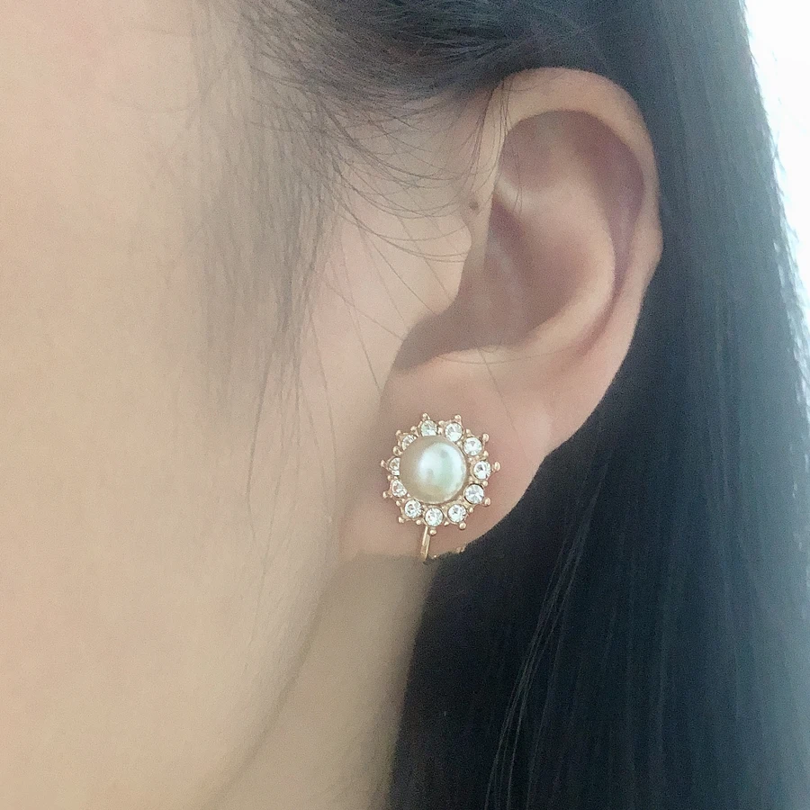 Модные жемчужные зажимы для ушей с цветочным дизайном серьги Дня матери подарок