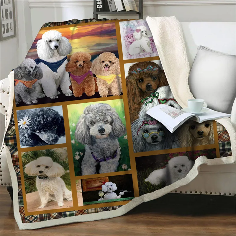 Soft Flannel ผ้าห่มการ์ตูนน่ารักสัตว์เลี้ยงสุนัขรูปแบบผ้าปูที่นอน Sherpa ผ้าห่ม Home Office โยนผ้าห่มสำหรับเ...