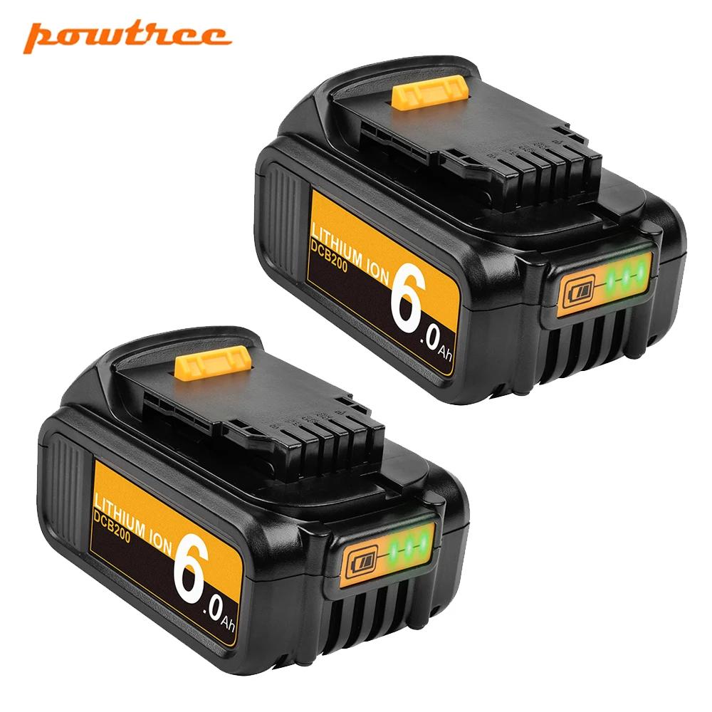 Запасная батарея Powtree DCB200 20V 6000mAh совместима с Dewalt и 18Vot Max XR инструментами для