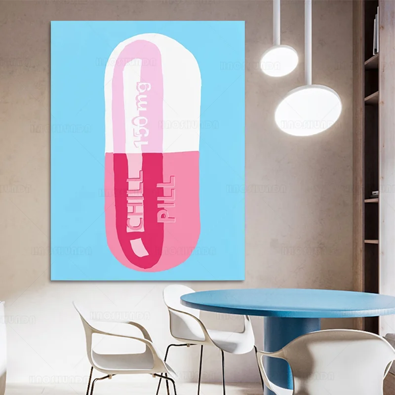 Картина на стену с рисунком розовый белый мультяшный модульный холст голубые