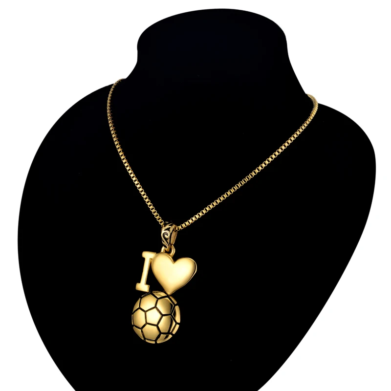 Мужская мода ювелирные изделия Женское золото я люблю футбол кулон Длинная