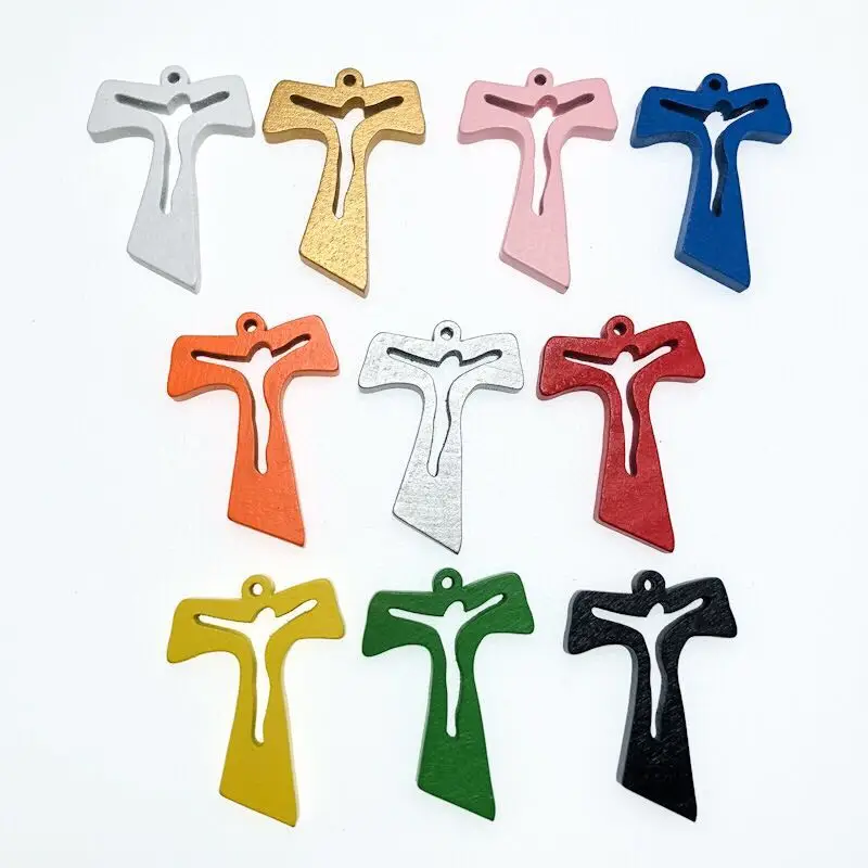 50 шт./упак. мини аксессуар из цветного деревянного Розария Кулон маленький крест t