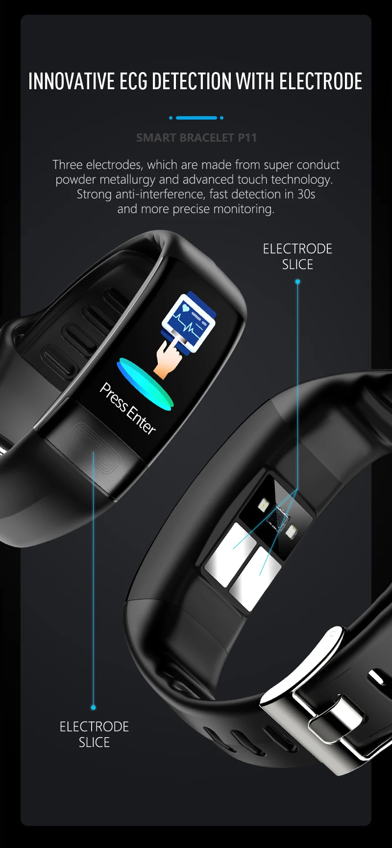 UTELITE P11 смарт-браслет водонепроницаемый монитор сердечного ритма PPG ЭКГ смарт-браслет кровяное давление часы для Android IOS телефонный ремешок