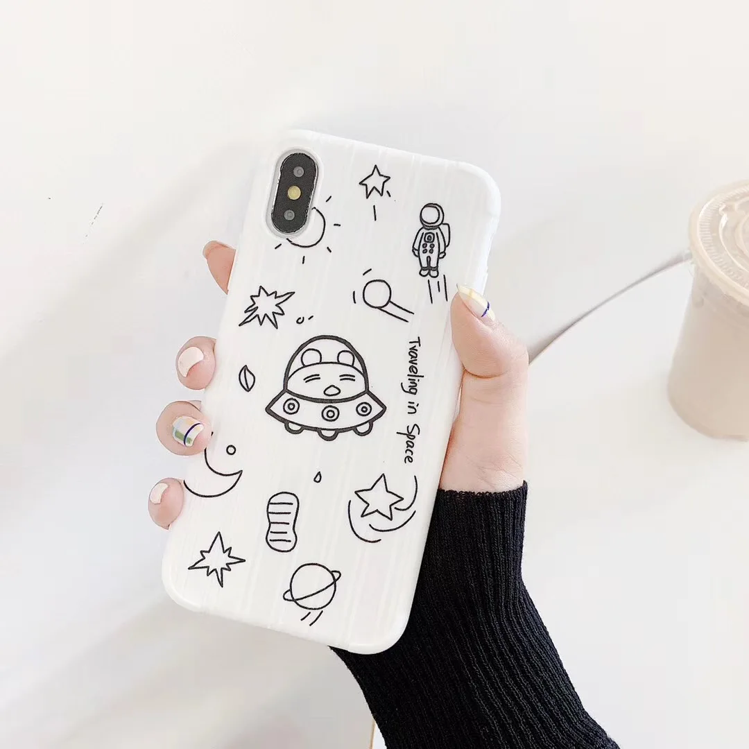 Простой эскиз черный белый космический ракета Луна астронавт чехол для телефона