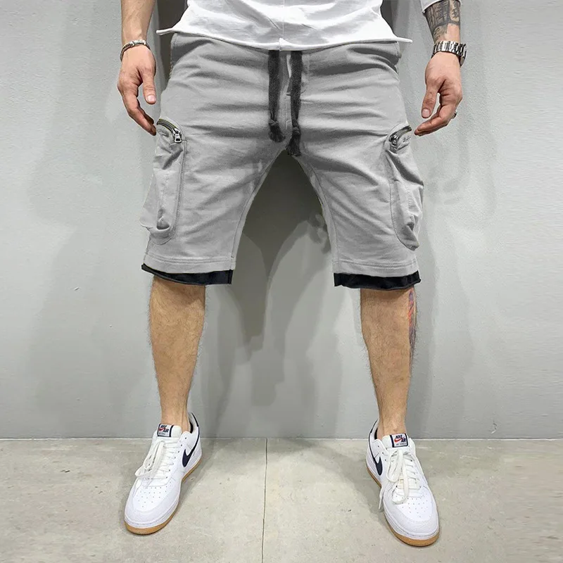 

2021 summer new fitness shorts men's Multi Pocket sports leisure hip hop lace up overalls Capris