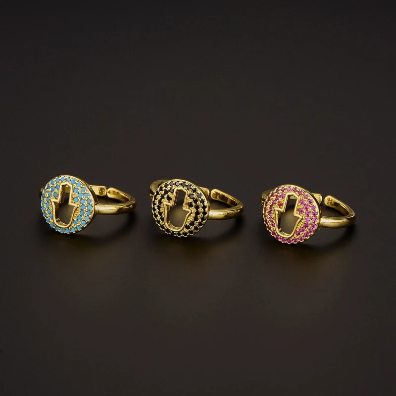 

European and American Fashion Simple Hollow Palm Ring Trendy personality micro-inlaid zircon adjustable ring Jewelry wholesale