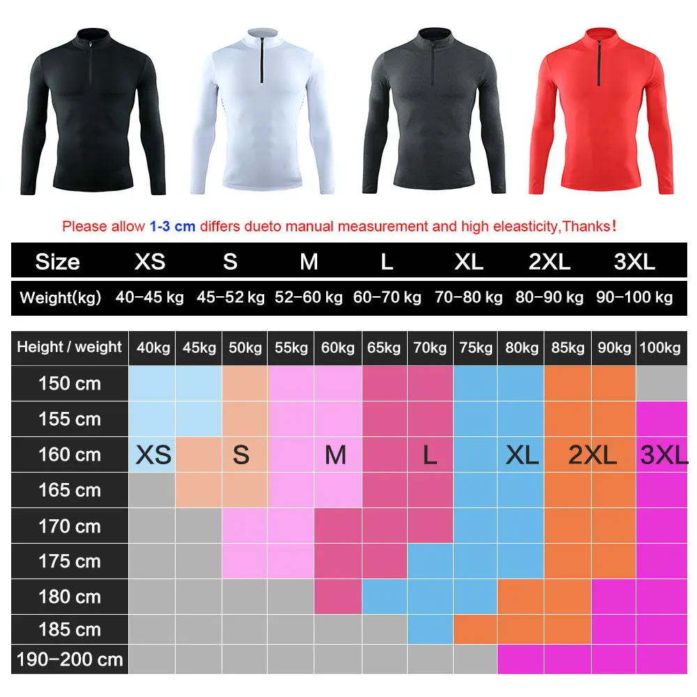 Quick Dry T Shirt Training Men Long-Sleeve Tights Fitness Gym Zipper Collar Running T-Shirt Muscle Shirts Men Polyester T-Shirt