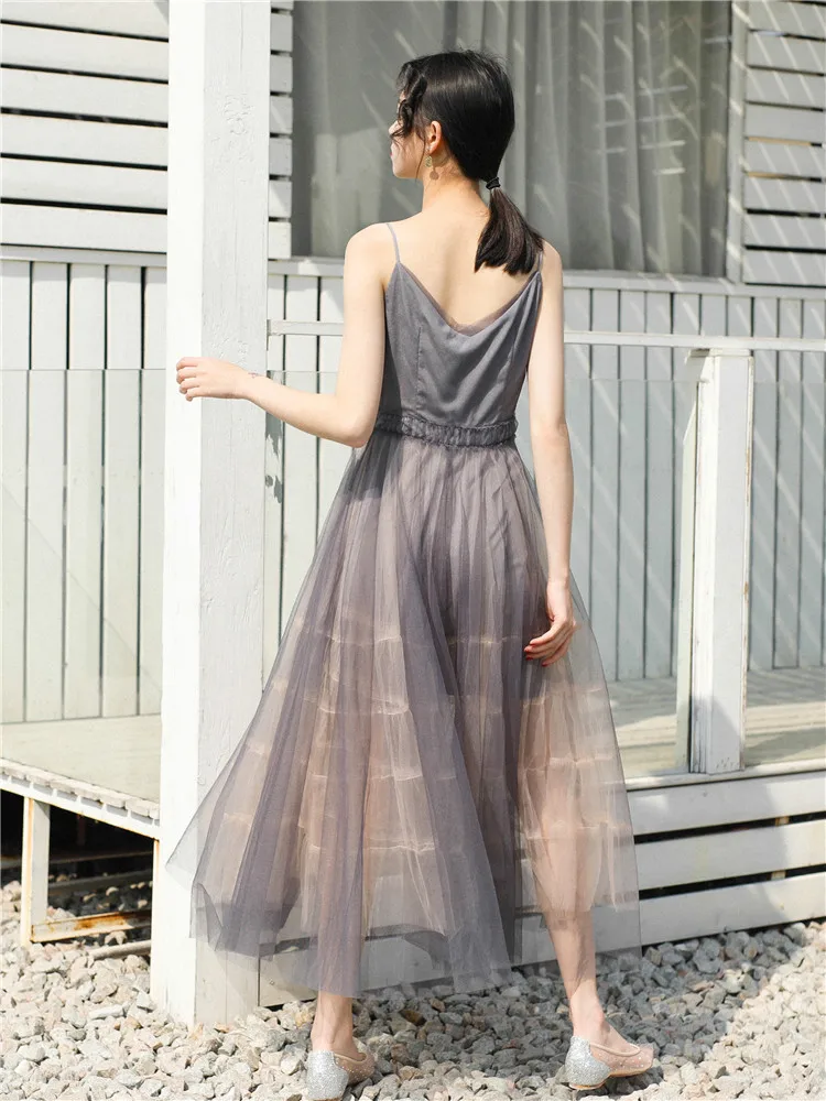 Женское вечернее платье средней длины в стиле ретро Сетчатое кружевное серое на