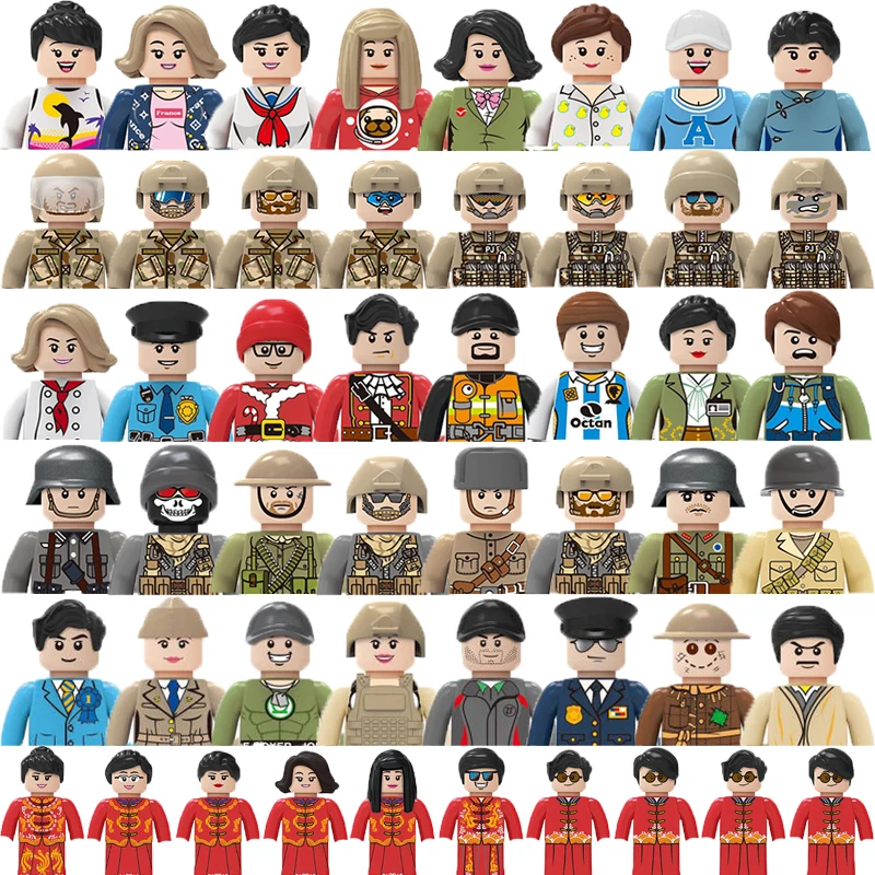 

City Worker Action Figures Building Blocks Military Soldier Wedding Groomsman Bridesmaid Policeman Cartoon Figurine Bricks Toys