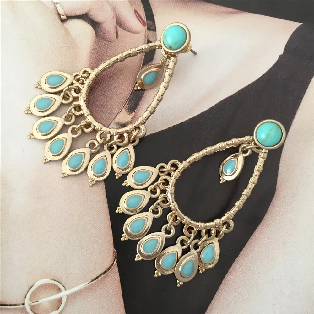 

2020 New Ethnic Women Drop Earrings Gold Color Alloy Small Water Drop Shape Enamel Charm Earrings for Women Casual Party Fashion