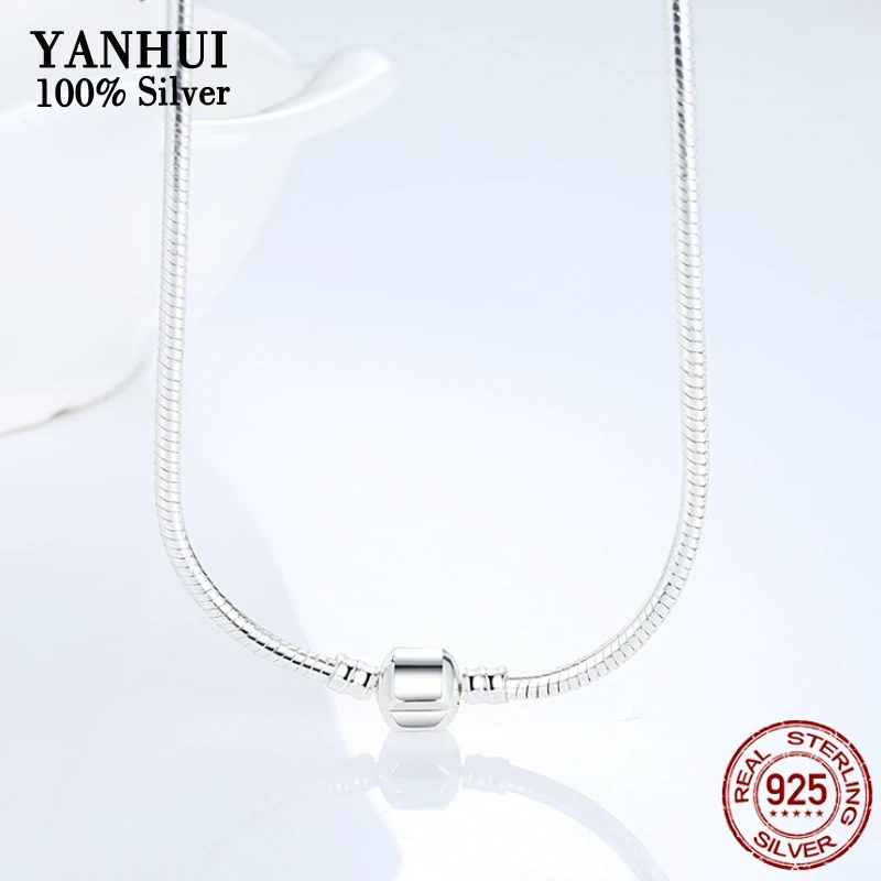 YANHUI,, Женское Ожерелье, 45-60 см, толщина 3 мм, 925 серебро, цепочка в виде змеи, подходит для оригинальных кулонов, бусины, подвески, сделай сам, ювелирное изделие для женщин