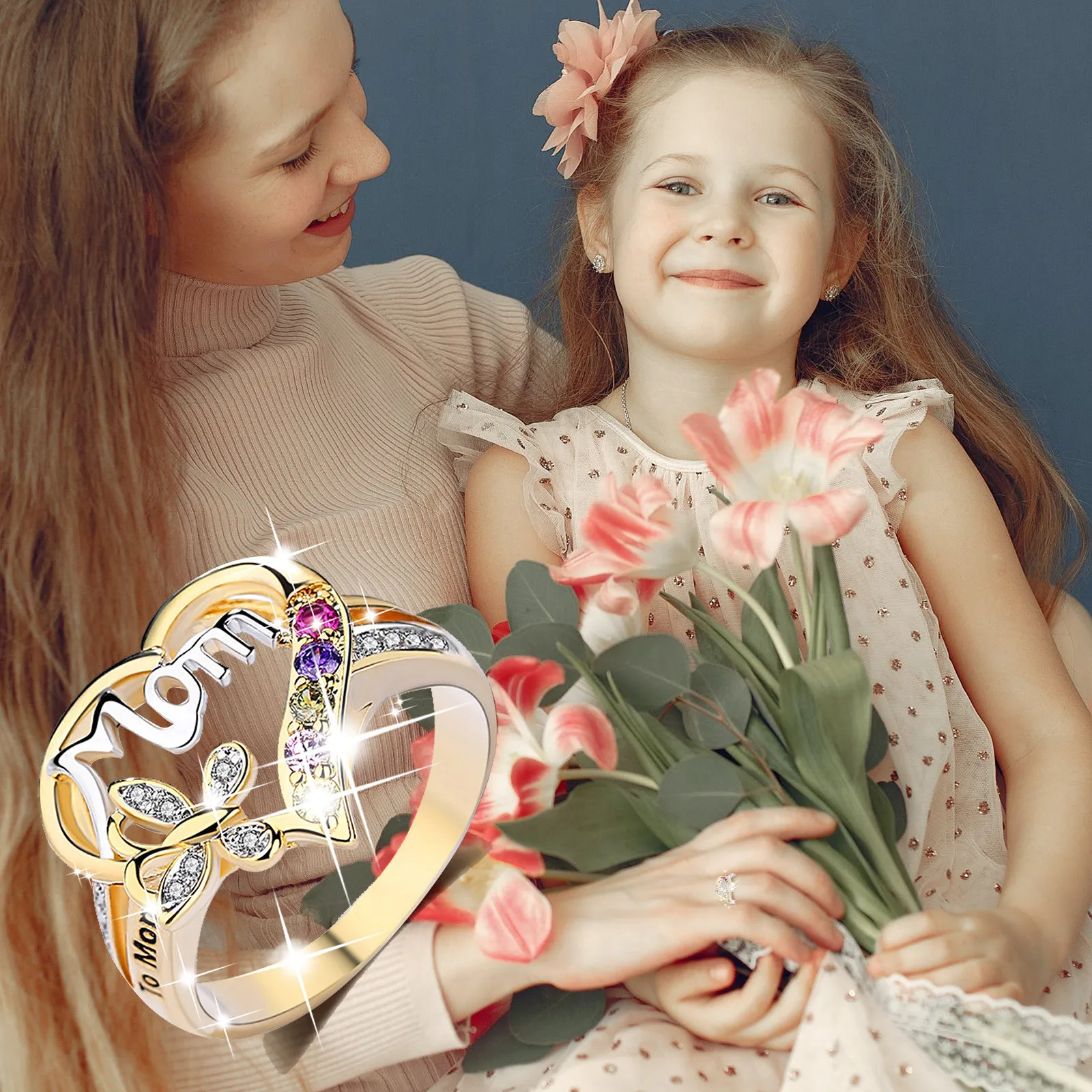 Женские кольца для матерей креативные с любовным сердцем и бриллиантами