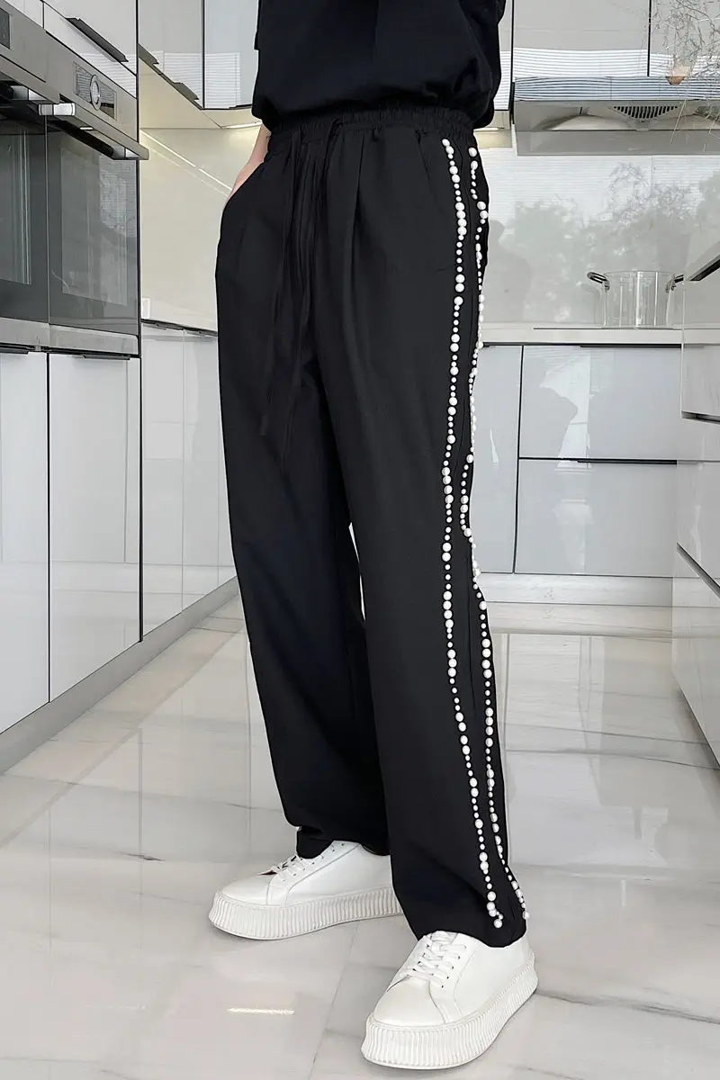 

IEFB 2021 Summer Men's Causal Pants Side Beading Elastic Waist Solid Color Man's Sweatpants Black Trousers For Male 9Y7531