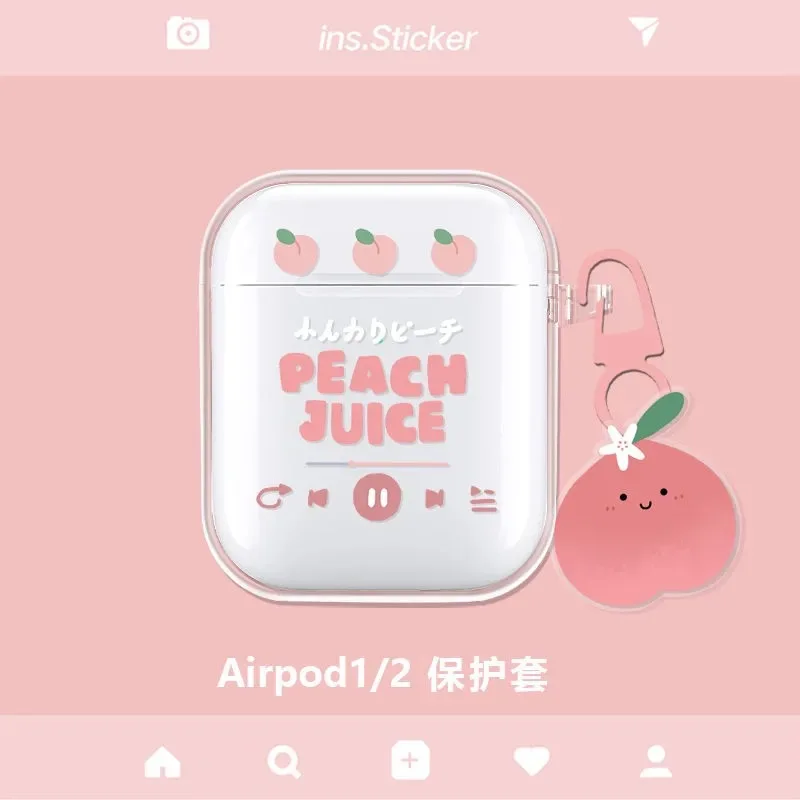

Juicy Peach Music Player Lucency Silicone Earphone Case Keychain For Woman Cute Airpods 1/2 Pro Bluetooth Headset Cover