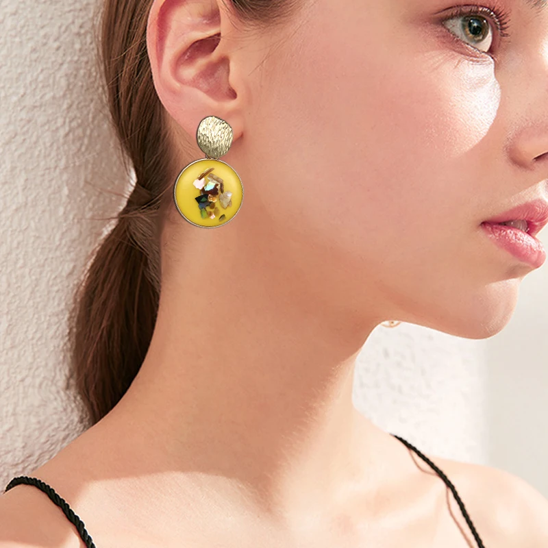 Новые корейские винтажные геометрические серьги круглые зеленые Висячие