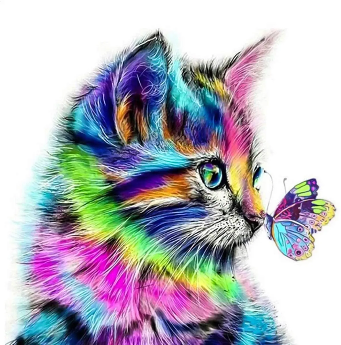 

ParNarZar 5D DIY Diamond Art Painting Cat And Butterfly Cross Diamond Point Set Work Manual for Salon Wall Decoration