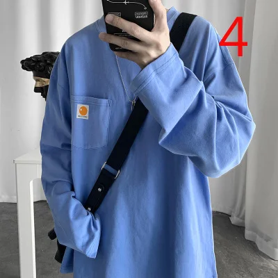 

2019 long-sleeved T-shirt men's arc hem tide brand bottoming shirt