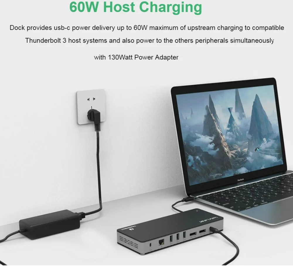 Wavlink Thunderbolt 3 USB-C док-станция двойной 4 k@ 60 Гц видео дисплей 60 Вт USB-C питания для MacBook pro Intel сертифицировано
