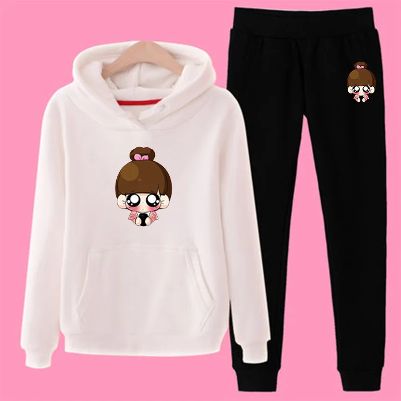 Комплект из 2 предметов, женская одежда, Chandal Mujer 2 Piezas, для бега, Femme, мультяшный принт, толстовка, штаны, спортивные костюмы, женский спортивный костюм