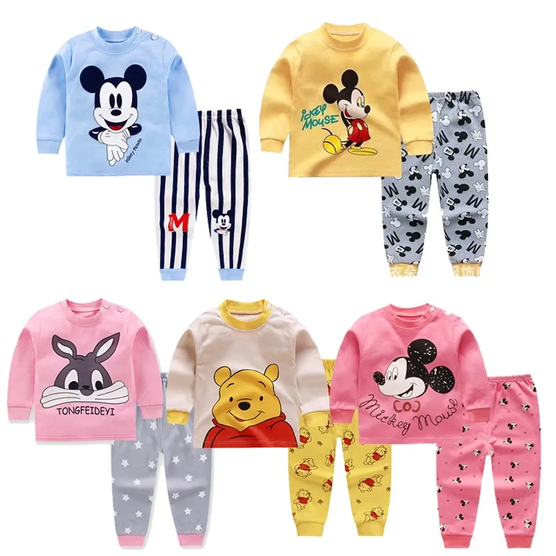 Disney Cartoon Toddler Long Sleeve Suit Infantil Autumn Clothing 100% Cotton 0 1 2 Years Old Baby Sleepwear Set Boys Girls 2PCS | Детская