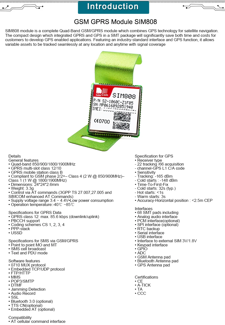 1 шт. GSM/GPRS+ gps+ Bluetooth версия модуля SIM808, низкая стоимость модуль GSM, gps, SIM808, вместо SIM908