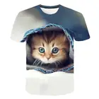Новинка 2021, летняя футболка с милым котом и 3D-принтом, Повседневная футболка XXS-5XL
