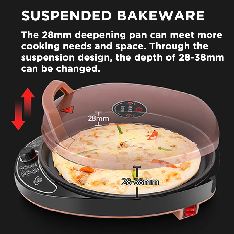 CILANDAR Electric Baking Pan Double-sided Heating Suspension Type Crepe Maker Skillet Pancake Machine Pie Pizza Griddle 