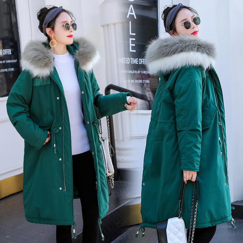 

Warm Winter Coat Women Long Parka With Fur Collar Hooded Coat Winter Jacket Women Casaco Feminino Korean Cotton Women's Coats