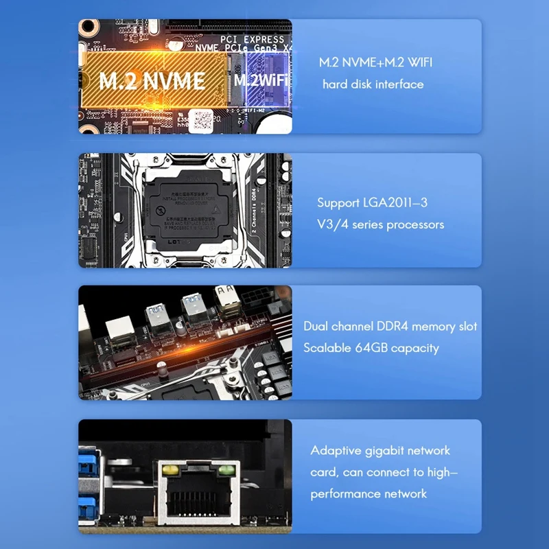 

X99-GT Computer Motherboard Support Xeon E5 2011V3V4 Series CPU DDR4 Memory M.2 WIFI Interface Desktop Game Motherboard