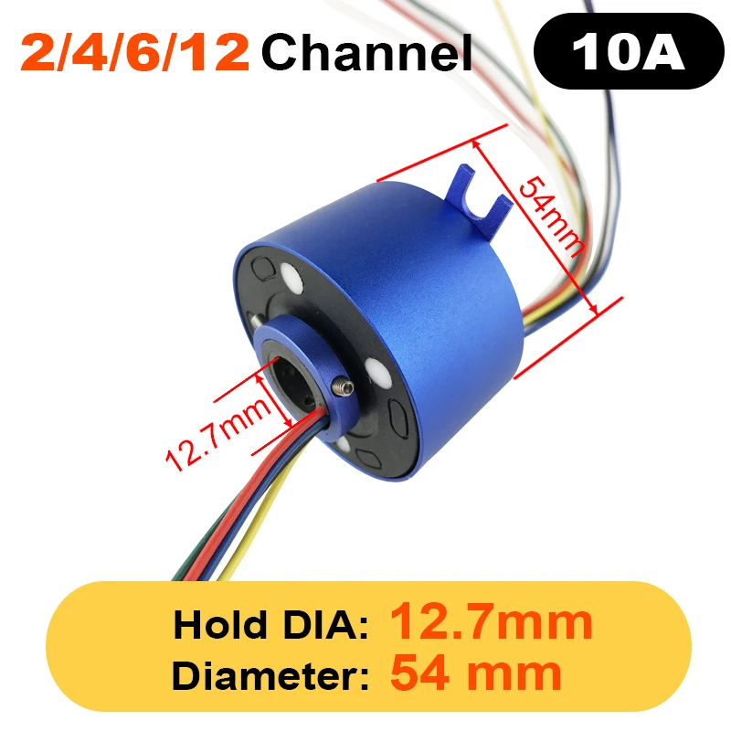 Hollow shaft slip ring hole Diameter 12.7mm 2 / 4 / 6 / 12 Channels 10A OD 54mm automatic arm rotary pedestal Slip ring