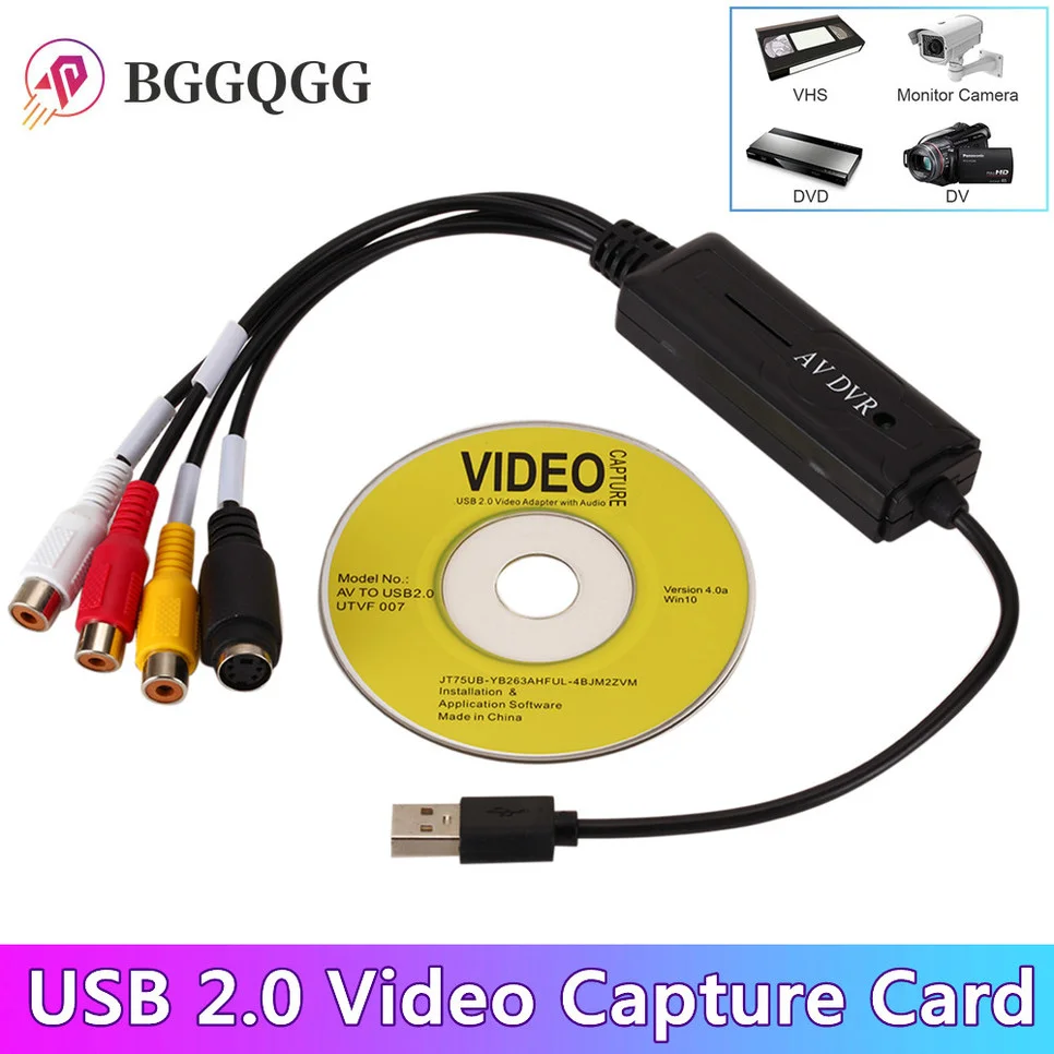 

BGGQGG USB 2.0 Audio Video Capture Card Easy to cap Adapter VHS to DVD Video Capture for Windows 10/8/7/XP Video Capture