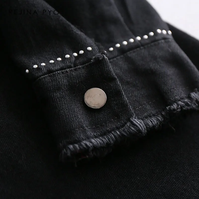 Новинка 2020 расшитые блестками женские черные свободные джинсовые куртки
