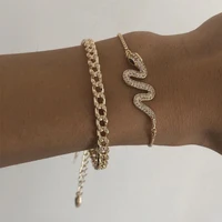 hot sale 2pcs set gold color snake chain bracelet for women bohemian cuban link charm bracelet men jewelry gifts