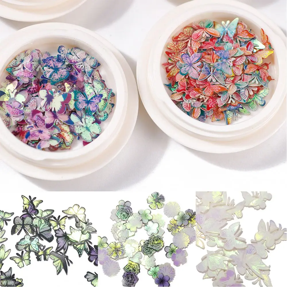 

50Pcs/Box 3D Butterfly Pattern Colorful Laser Nail Flakes Sequin Mirror Shiny Paillette Flower Nail Art Decoration DIY Manicure