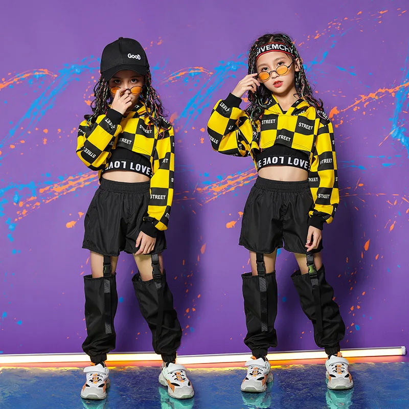 

Girls' Navel Long-Sleeve Suit Children's Hiphop Costume Street Fashion Clothes Cool 3-piece set 5 to 15 years old