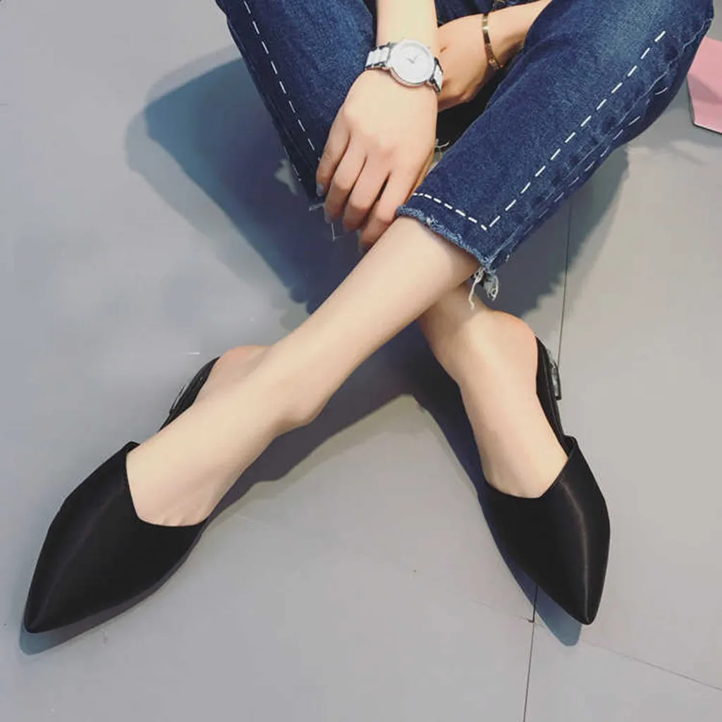 

2019 Women Slippers Casual Pointed Toe Solid Silk Square Heel Shoes New Fashion Female Casual Solid Slipper9031402