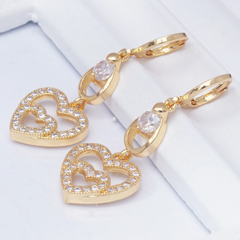 Полые медные золотые серьги в форме сердца круглые со стразами модные ювелирные