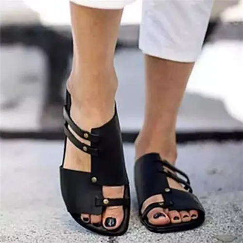 

2020 Fashion PU Leather Summer Women Casual Sandals Plus Leisure Beach Shoes Woman Slip-on Flat Heels Sandals Zapatos De Mujer