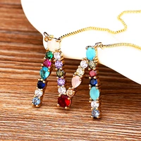 aibef rainbow initial copper cz necklace statement 26 letter pendants women accessories gold color chain name necklace jewelry