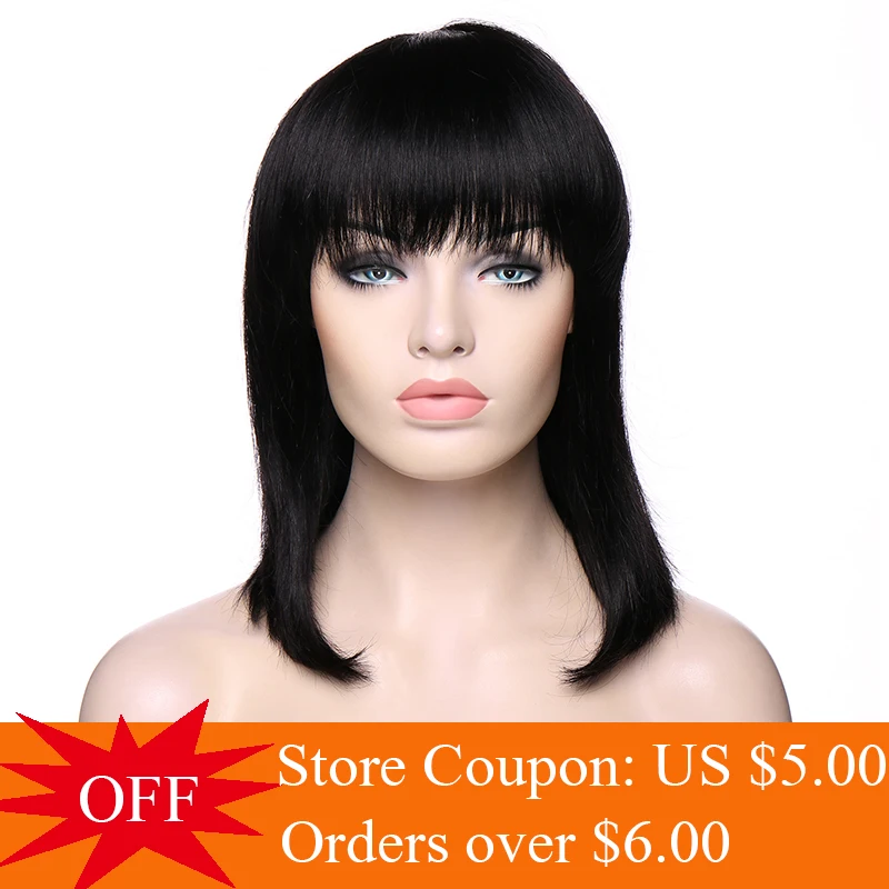 Парики Боба бразильские человеческие волосы парик с челкой причёска Боб прямыми