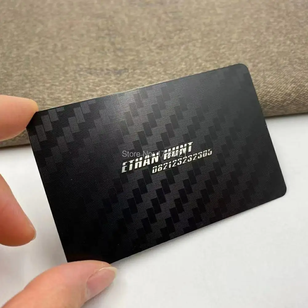 2020 New design 0.3mm thickness plated black matte black metal business name card printing with words/logo printing