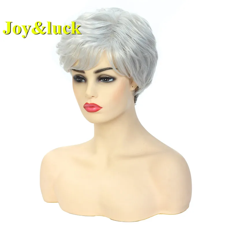 Модный короткий парик Joy & luck синтетический натуральный волнистый серебристо