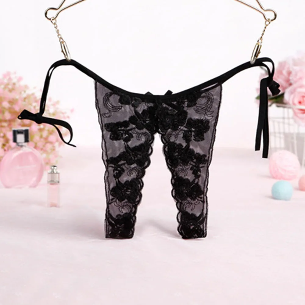 Sexy Underwear Crotchless Embroidered Panties Exotic Women Lingerie Open Crotch Lace Floral Embroidery Thongs Lacing Briefs