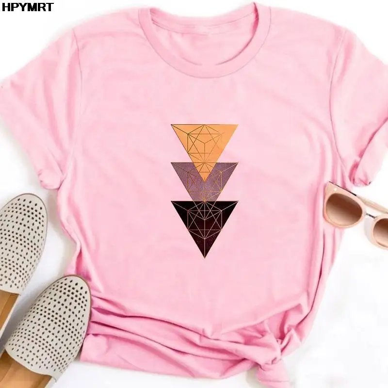 

Футболка женская с геометрическим принтом, топ с коротким рукавом в стиле Харадзюку, модная уличная одежда