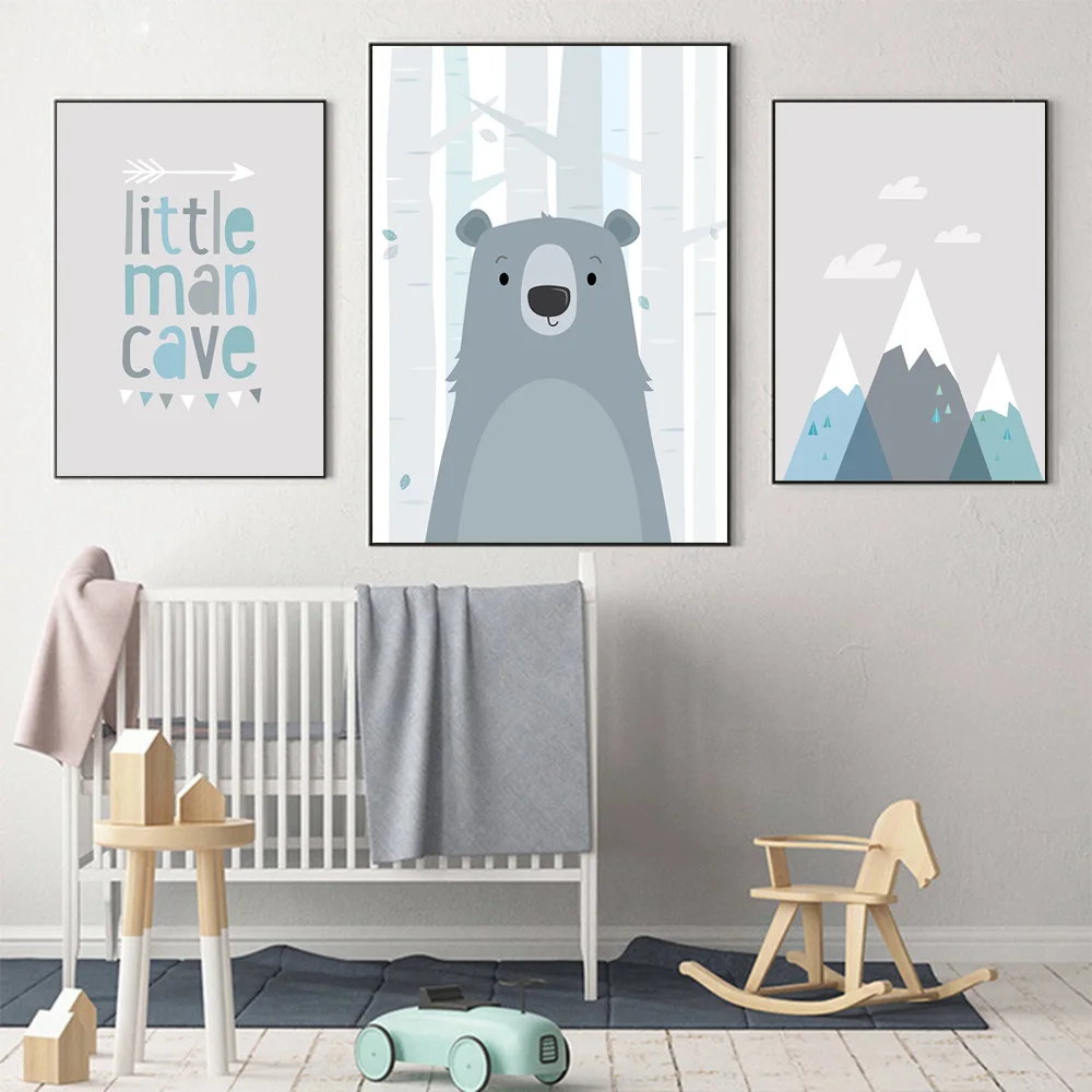 

Bear Animal Print Nursery Canvas Painting Cartoon Quotes Art Prints Nordic Poster Wall Pictures Kids Room Decor Creative Picture